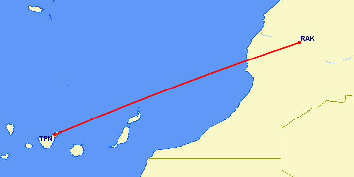 перелет Тенерифе — Марракеш на карте