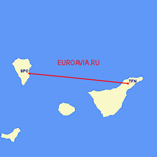 перелет Тенерифе — Санта Крус де Ла Пальма на карте