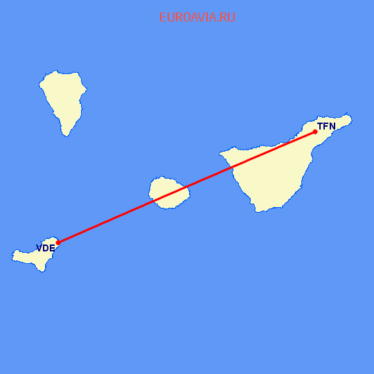 перелет Тенерифе — Валверде на карте