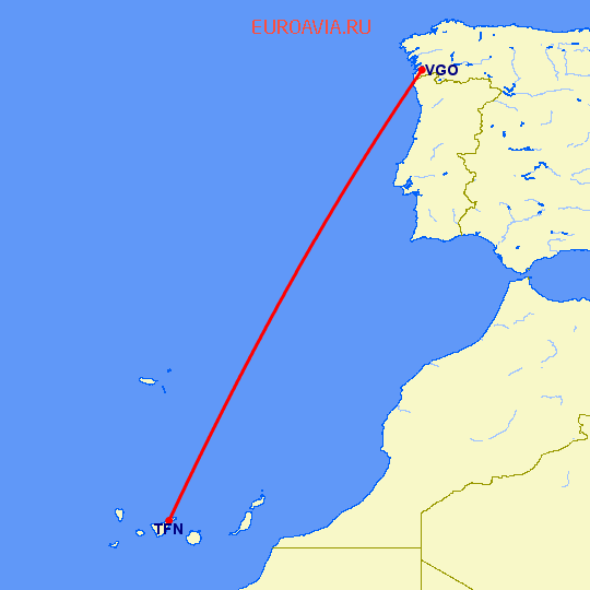 перелет Тенерифе — Виго на карте
