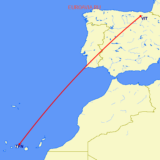 перелет Тенерифе — Витория на карте