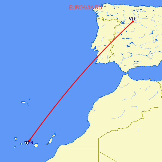 перелет Тенерифе — Вальядолид на карте