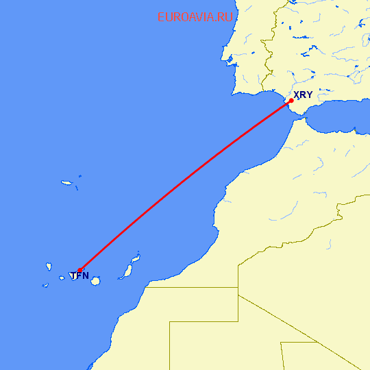 перелет Тенерифе — Херес де ла Фронтера  на карте