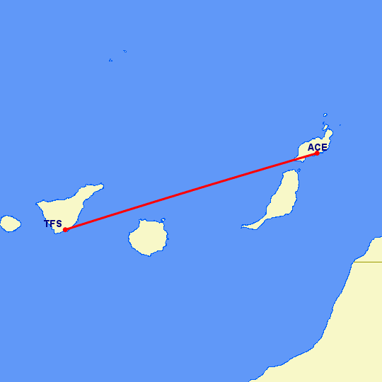 перелет Тенерифе — Арресифе на карте