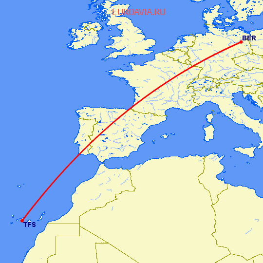 перелет Тенерифе — Берлин на карте