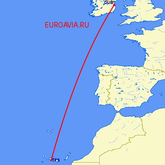 перелет Тенерифе — Дублин на карте