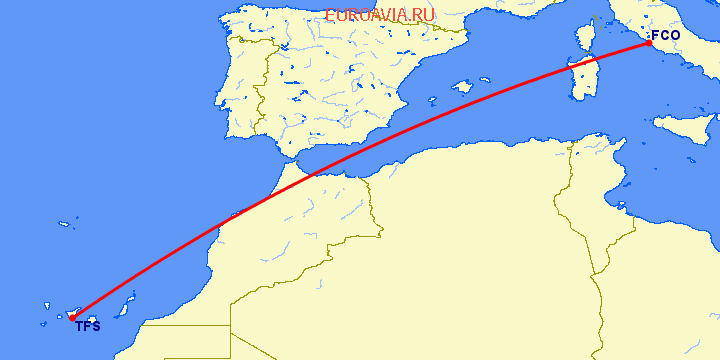перелет Тенерифе — Рим на карте
