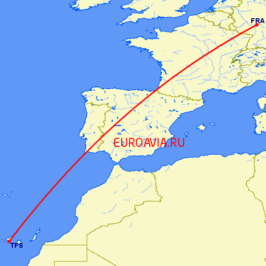 перелет Тенерифе — Франкфурт на Майне на карте