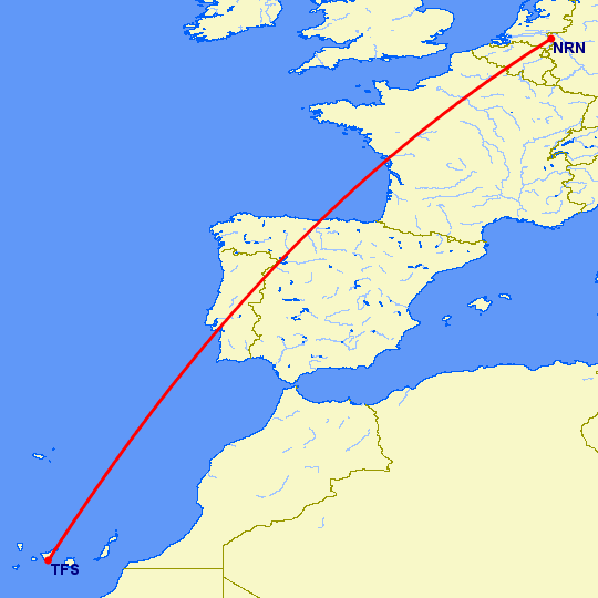 перелет Тенерифе — Дюссельдорф на карте