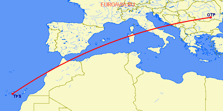 перелет Тенерифе — Бухарест на карте