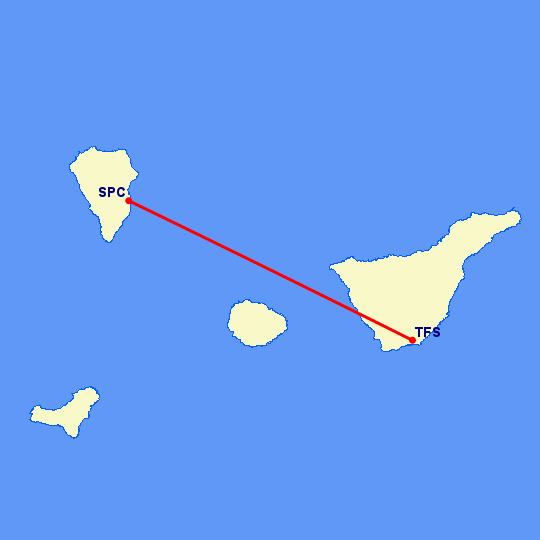перелет Тенерифе — Санта Крус де Ла Пальма на карте