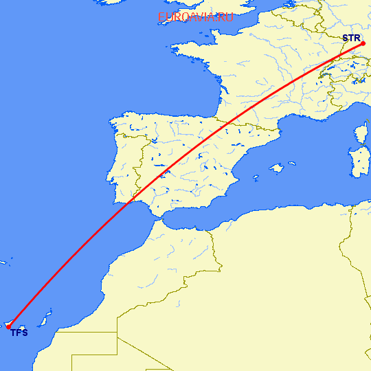 перелет Тенерифе — Штуттгард на карте