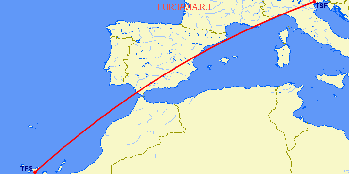перелет Тенерифе — Тревисо на карте