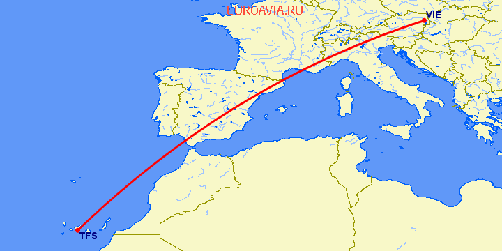 перелет Тенерифе — Вена на карте