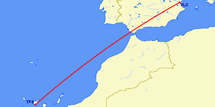 перелет Тенерифе — Валенсия на карте