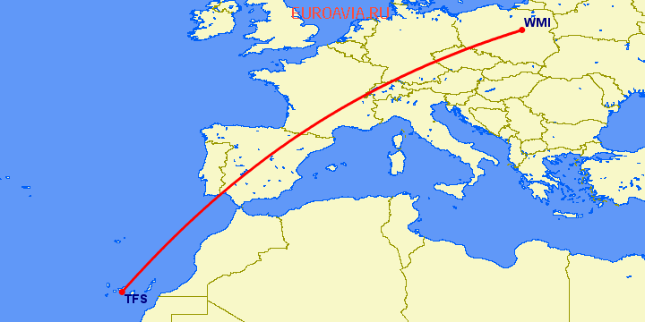 перелет Тенерифе — Варшава на карте