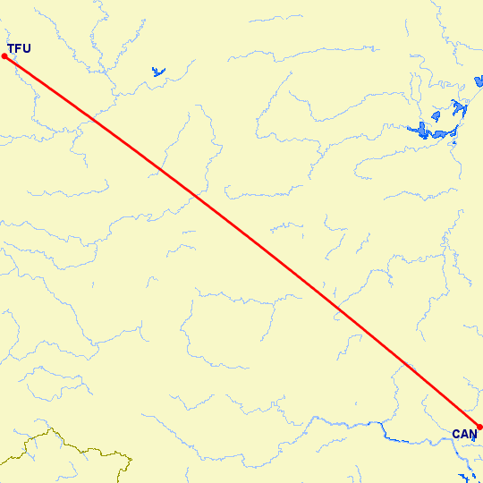 перелет Чэнду Тяньфу — Гуанчжоу на карте