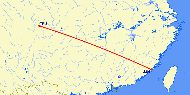 перелет Чэнду Тяньфу — Цзиньян на карте