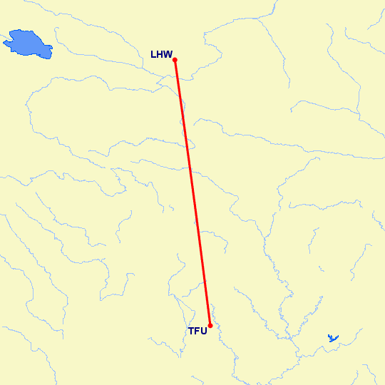 перелет Чэнду Тяньфу — Ланчжоу на карте