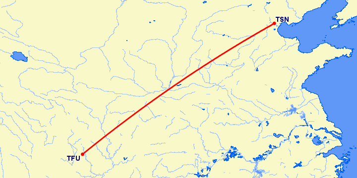 перелет Чэнду Тяньфу — Тяньцзинь на карте