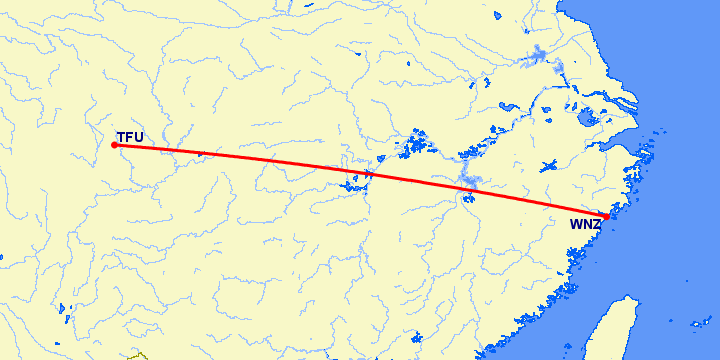 перелет Чэнду Тяньфу — Венчжоу на карте