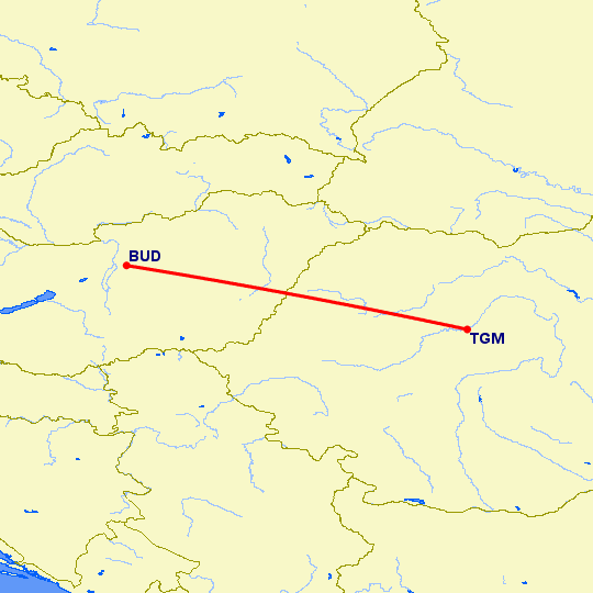 перелет Тиргу Мурес — Будапешт на карте