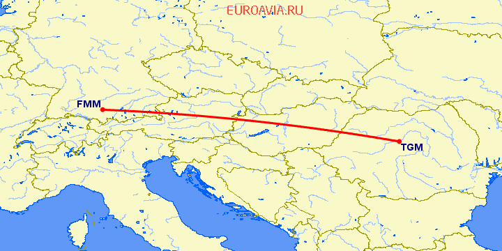 перелет Тиргу Мурес — Мемминген на карте