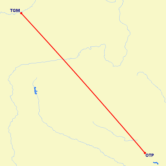 перелет Тиргу Мурес — Бухарест на карте