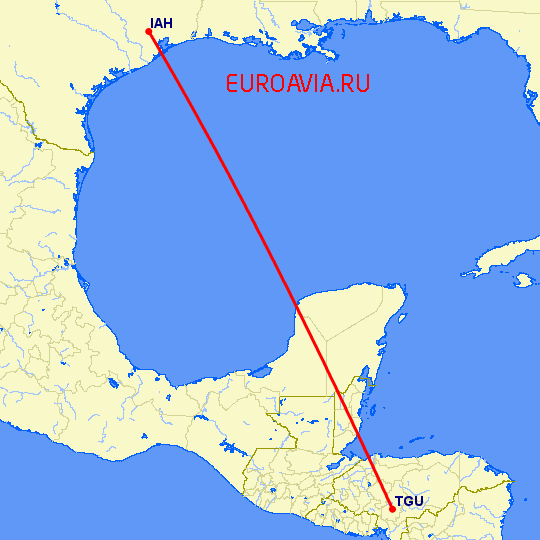 перелет Тегусигальпа — Хьюстон на карте