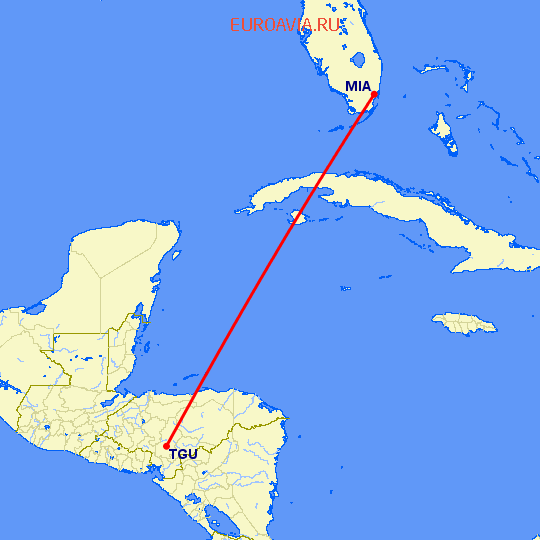 перелет Тегусигальпа — Майами на карте