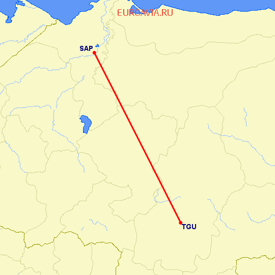 перелет Тегусигальпа — San Pedro Sula на карте