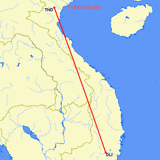 перелет Тханьхоа — Далат на карте