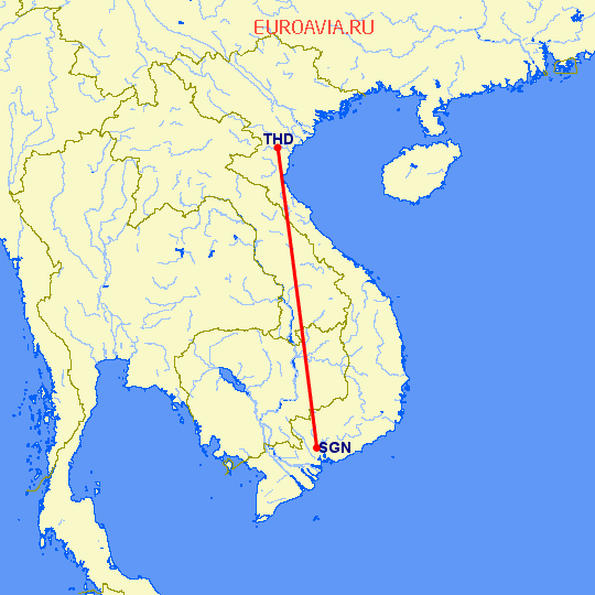 перелет Тханьхоа — Хошимин на карте