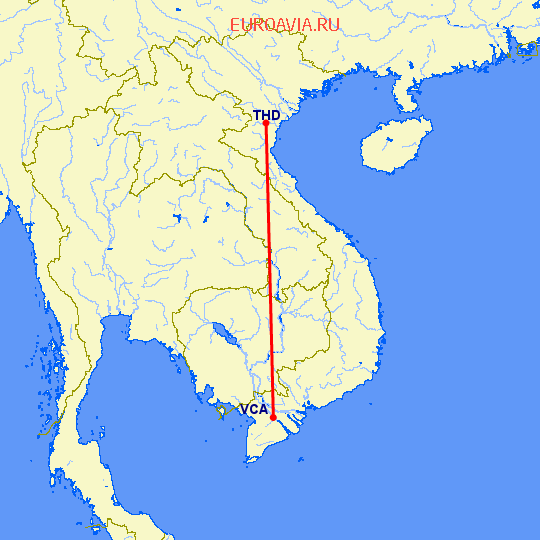 перелет Тханьхоа — Кан-Тхо на карте
