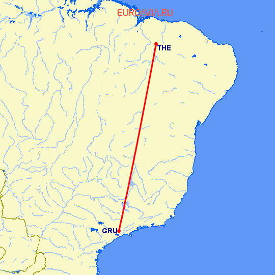 перелет Терезина — Сан Паулу на карте