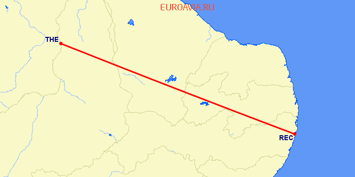 перелет Терезина — Ресифе на карте