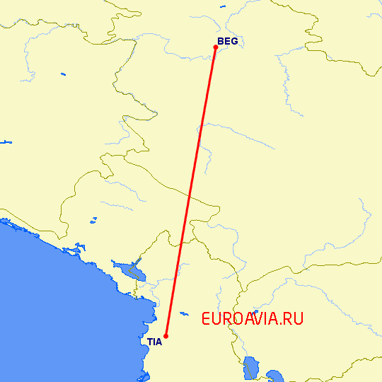 перелет Тирана — Белград на карте