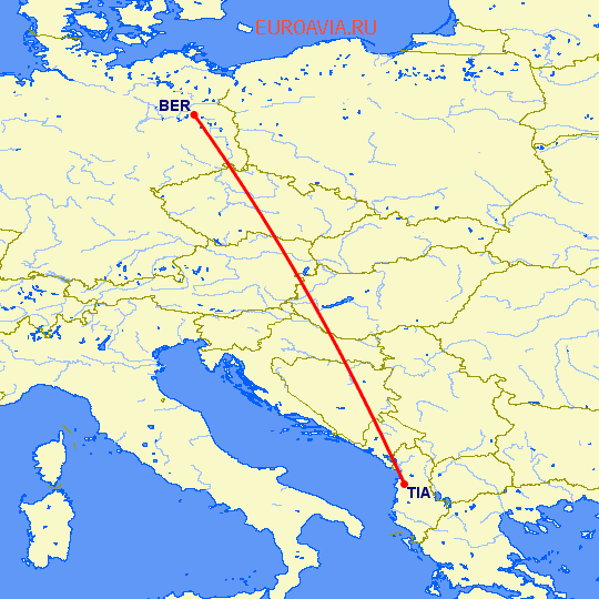 перелет Тирана — Берлин на карте