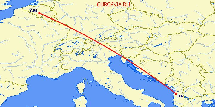 перелет Тирана — Шарлеруа на карте