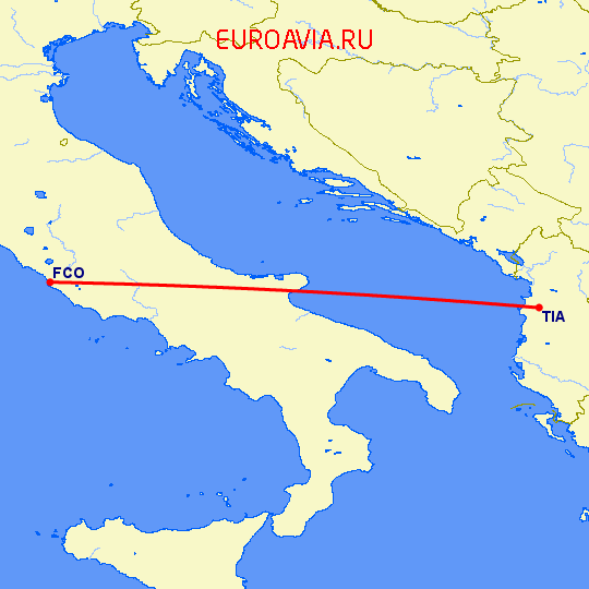 перелет Тирана — Рим на карте