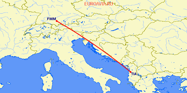 перелет Тирана — Мемминген на карте