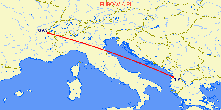 перелет Тирана — Женева на карте