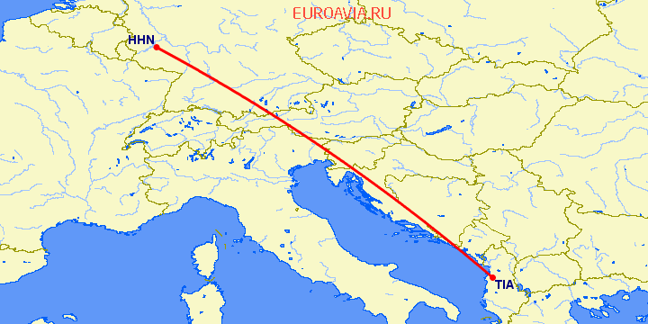 перелет Тирана — Hahn на карте