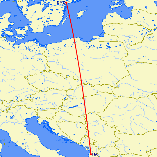 перелет Тирана — Стокгольм на карте