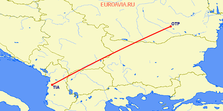 перелет Тирана — Бухарест на карте