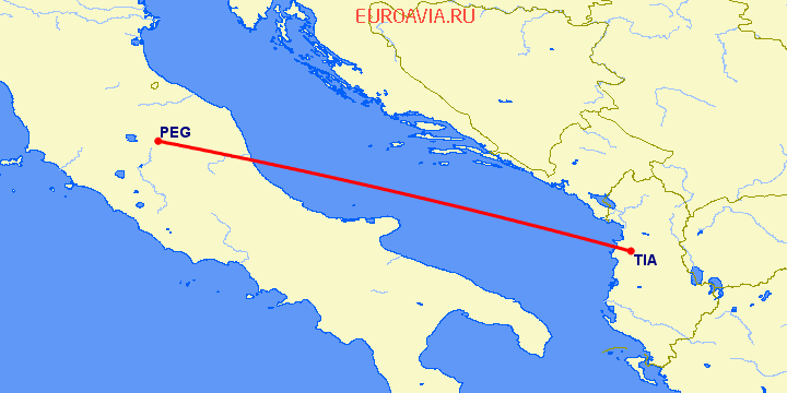 перелет Тирана — Перужия на карте