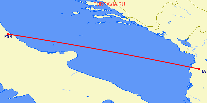 перелет Тирана — Пескара на карте