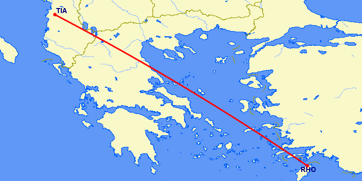 перелет Тирана — Родос на карте