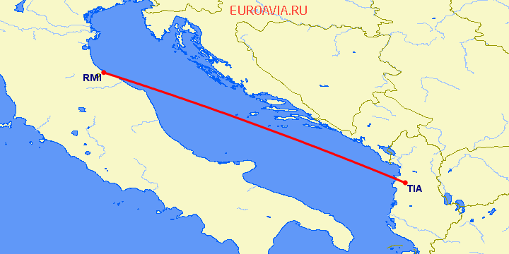 перелет Тирана — Римини на карте
