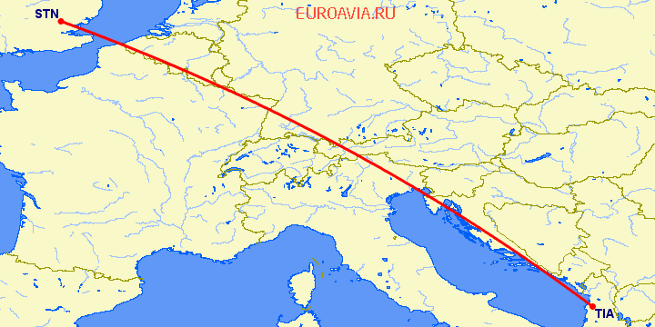 перелет Тирана — Лондон на карте